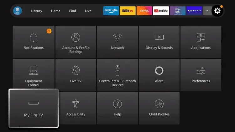 open settings on Firestick for IPTV setup
