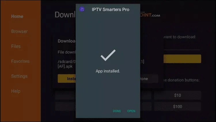 IPTV app installed successfully on Firestick