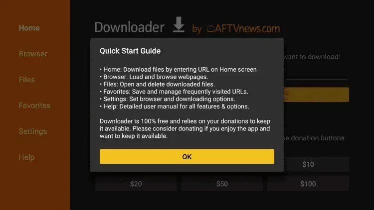 click OK Downloader Firestick IPTV setup