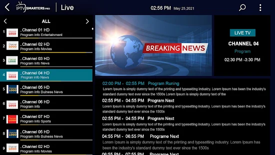 IPTV Android full screen live channel streaming UK TV MyTVWay