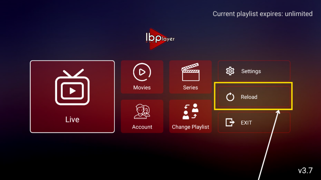 IPTV iPhone restart IBO Player Pro app and click reload button MyTVWay