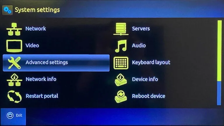 IPTV MAG Box advanced settings menu MyTVWay