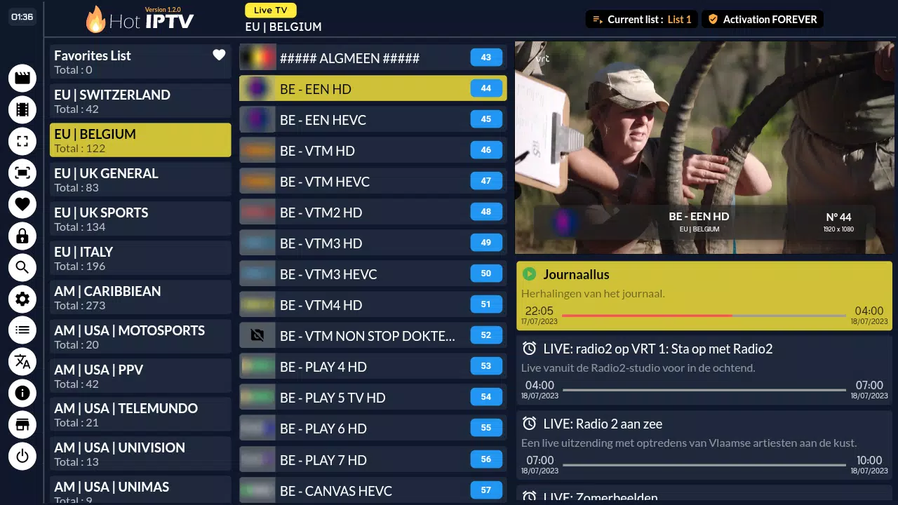 IPTV Smart TV watch live UK TV channel full screen MyTVWay