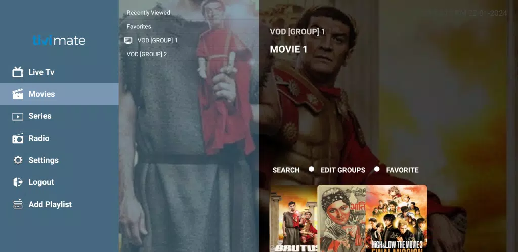 IPTV Chromecast TiviMate main menu live TV movies series loaded MyTVWay